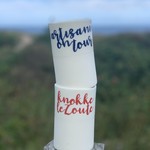 A coffee cup with a name, word is custom made in the desired color