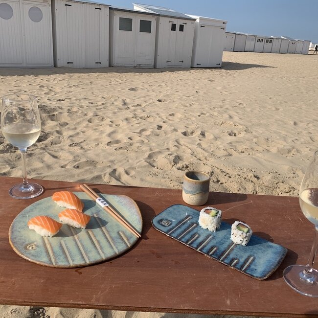 Ceramic handmade round plate Linea, Sunset