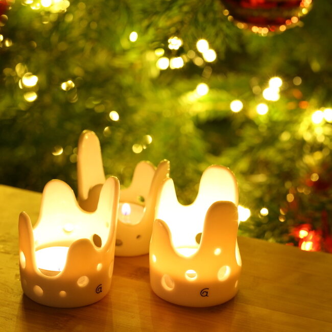 Handmade porcelain tea light holder, Wave