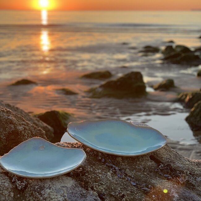 Handmade ceramic plate Couteau, Lagune
