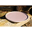 artisann Het keramisch handgemaakt bord “Roos”  gemaakt in een gespikkelde natuurlijke Pyerite klei en afgewerkt met een mooi subtiel roze glanzende glazuur .