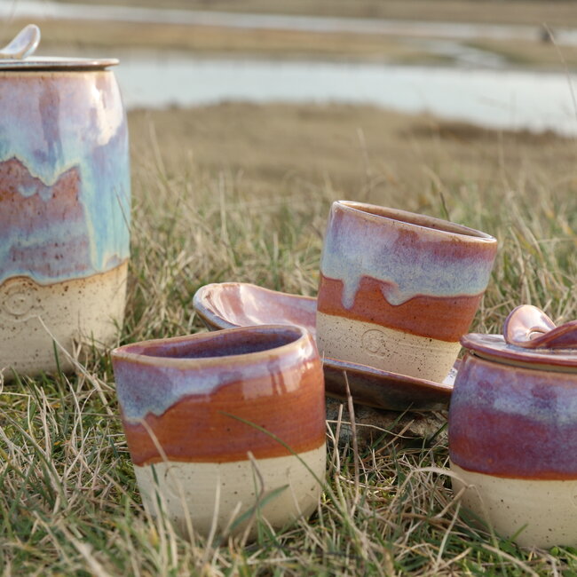 Pot en céramique contemporain et fait à la main avec couvercle "Sunrise"