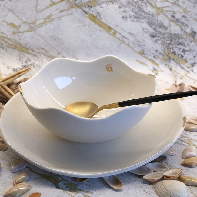 Porcelain contemporary handmade bowl Knokkette "Touch of Gold"