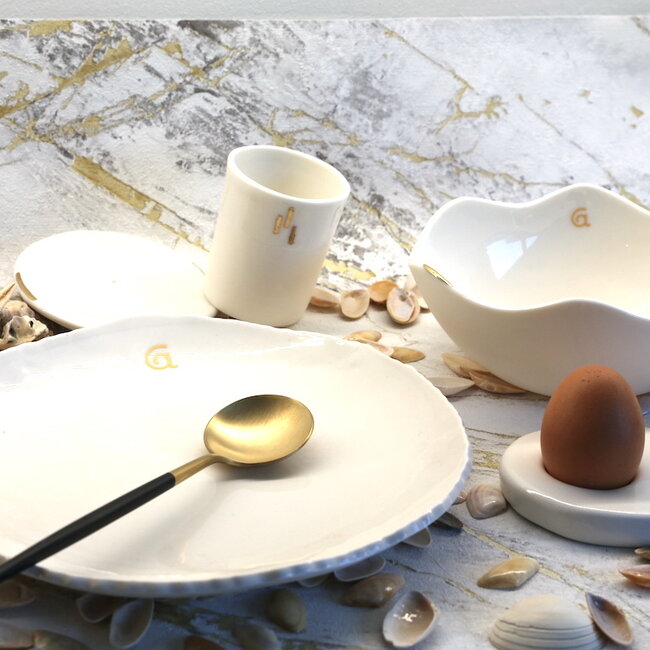 Porcelain contemporary handmade bowl Knokkette "Touch of Gold"