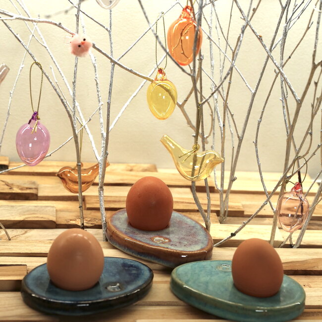 Unique handmade contemporary ceramic egg cup in Beach glazes
