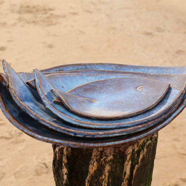 Blue ceramic scale in the shape of a fish. Original dish for meats, cheese, appetizers, sushi ...
