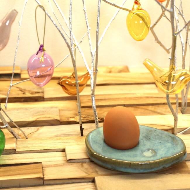 Unique handmade contemporary ceramic egg cup  glazes in the color mint