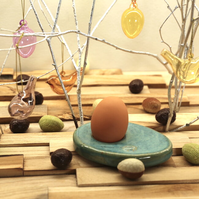Handmade ceramic egg cup, Mint