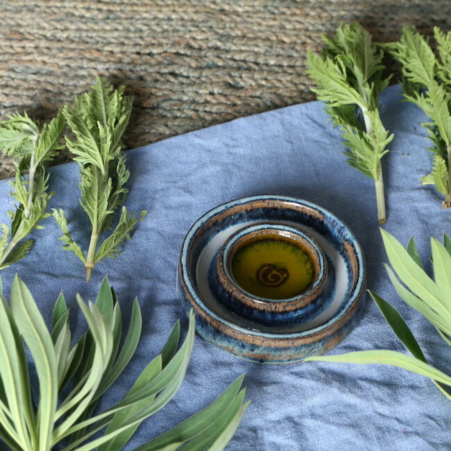 Handmade small ceramic oil dish, Beach