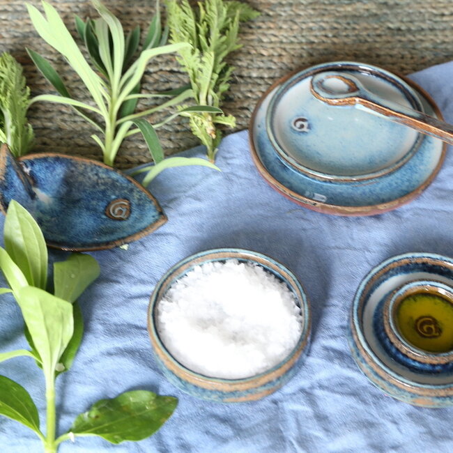 Ceramic handmade salt, pepper or tapas dish, Beach