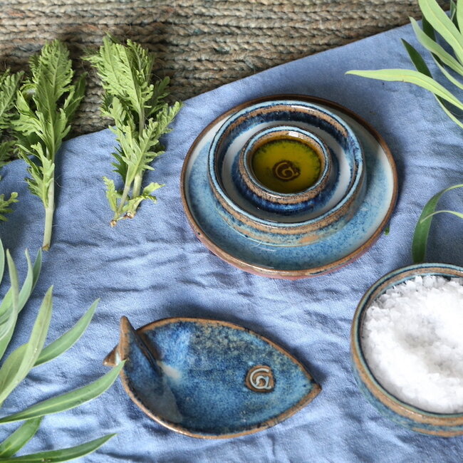 Ceramic handmade salt, pepper or tapas dish, Beach