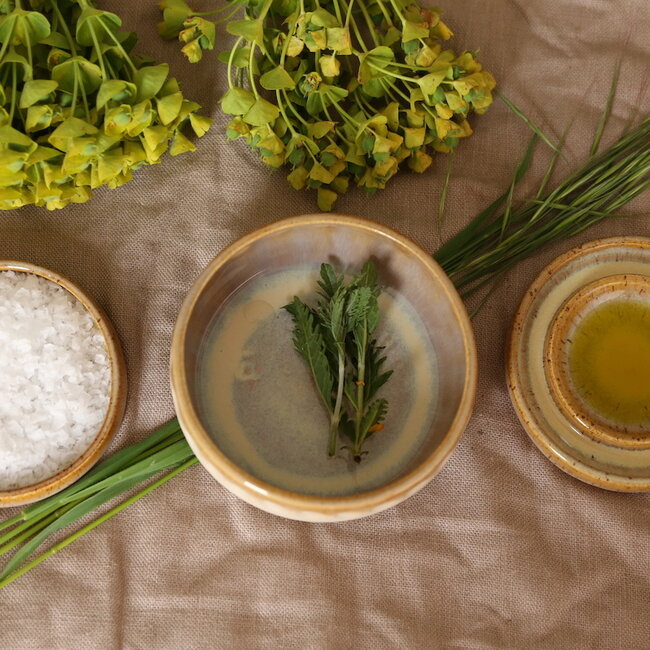 Ceramic handmade salt, pepper or tapas dish, Mustard