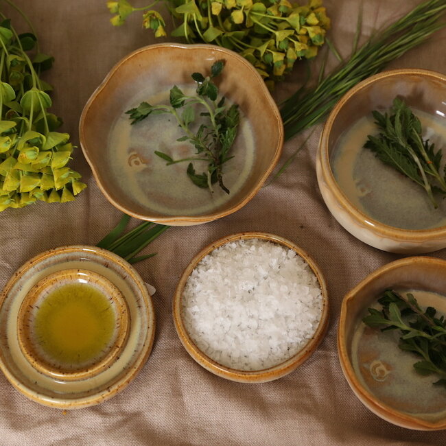 Handmade small ceramic oil dish, Mustard