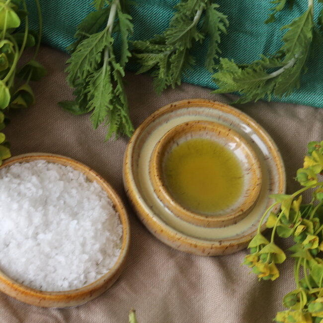 Handmade small ceramic oil dish, Mustard