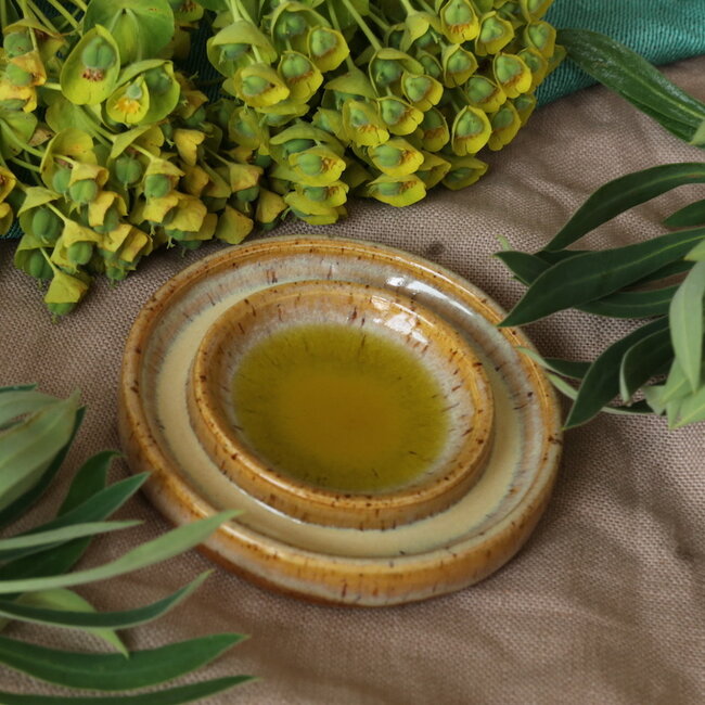 Handmade small ceramic oil dish, Mustard