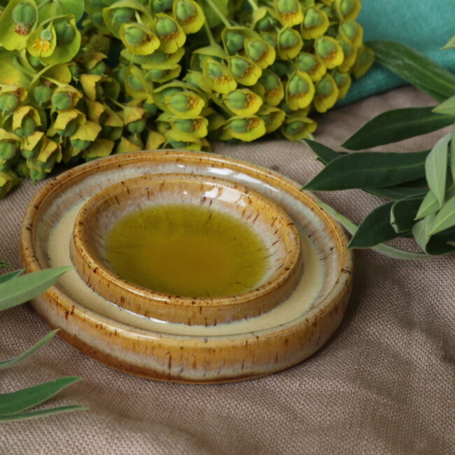Handmade small ceramic oil dish, Mustard