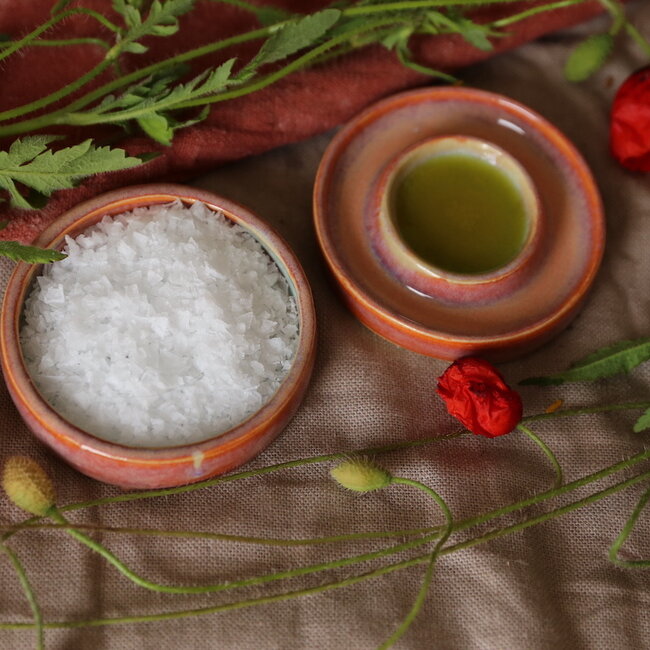 Handmade small ceramic oil dish, Sungreen