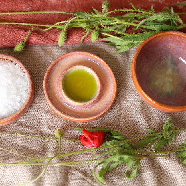 Handmade small ceramic oil dish, Sungreen