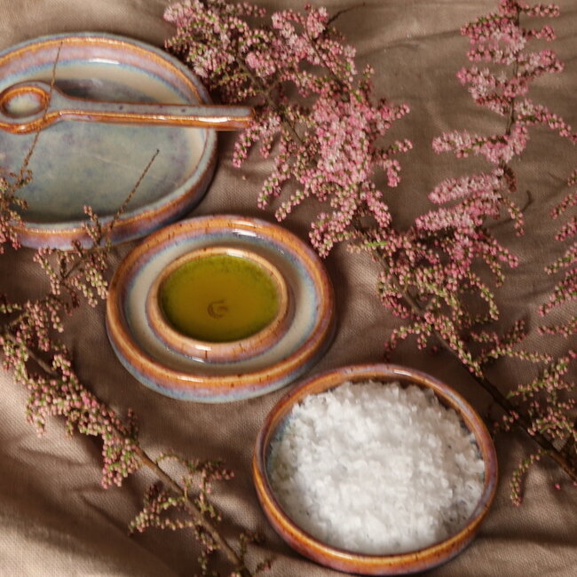 Handmade small ceramic oil dish, Sunrise