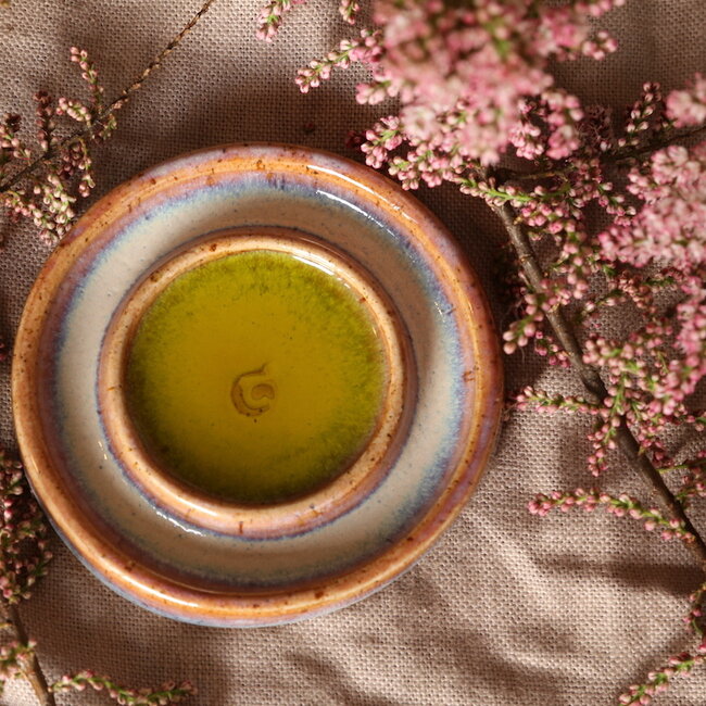 Handmade small ceramic oil dish, Sunrise
