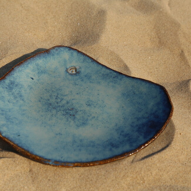 This unique shell-shaped plate has a functional medium-sized presentation bottom and very original in presentation for the chef