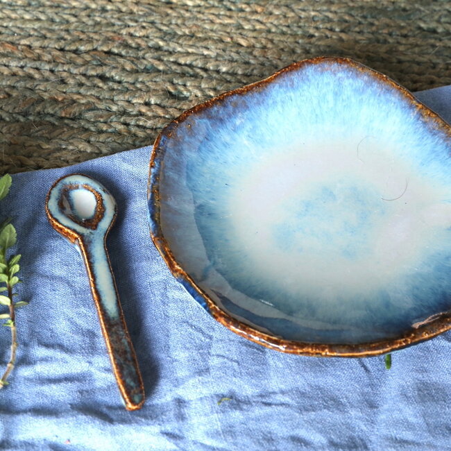 Unique handmade ceramic shell-shaped plate for tapas, snacks, bowl for coffee