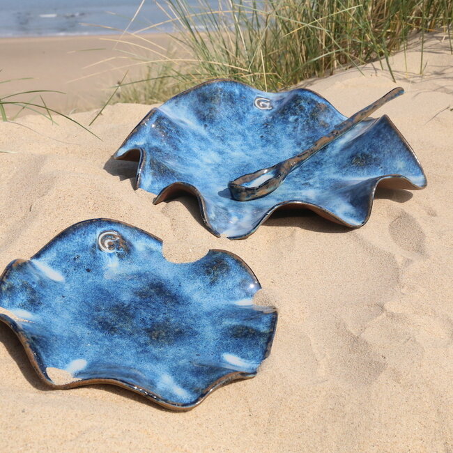 Handmade scale  with a beautiful Floating blue high-firing glaze.