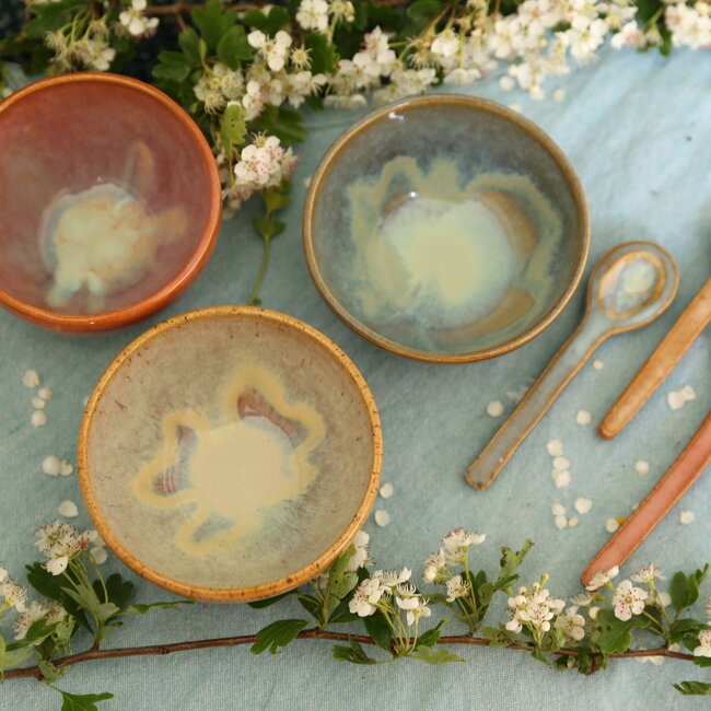 Handmade ceramic bowl with unique glazes from the "Mint" service