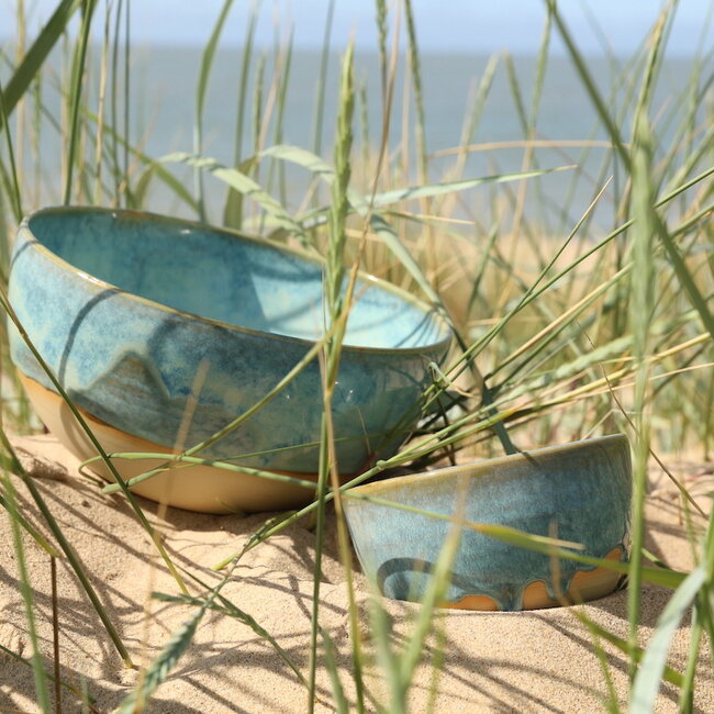 Handmade ceramic bowl with unique glazes from the "Mint" service