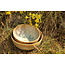 artisann With the turntable handmade bowl of Pyerite clay with a beautiful Floating yellow, musterd high-firing glaze.