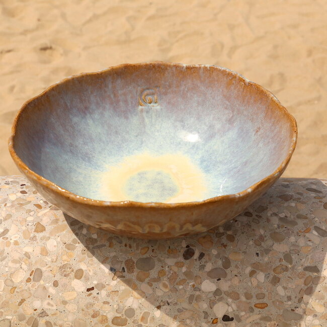 Large handmade decoration and fruit bowl, Mustard
