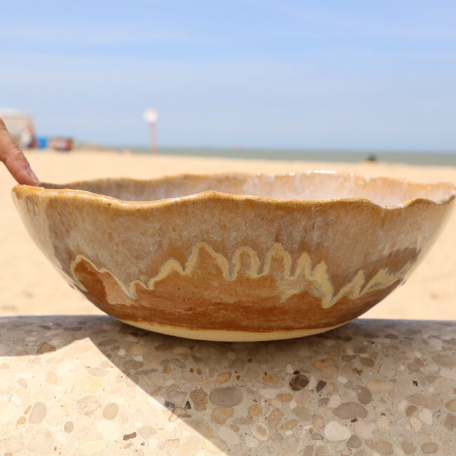 Grand bol de fruits et décorative Moutarde unique et exclusif fait à la main pour votre cuisine ou votre table