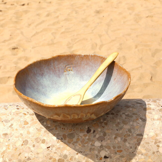 Large handmade decoration and fruit bowl, Mustard