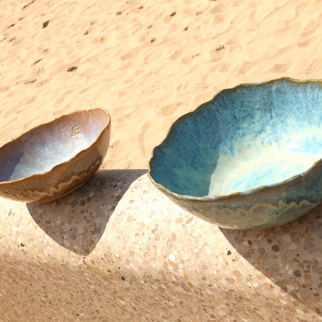 Unique, exclusive handmade large Musterd decoration- or fruit bowl for your kitchen or table