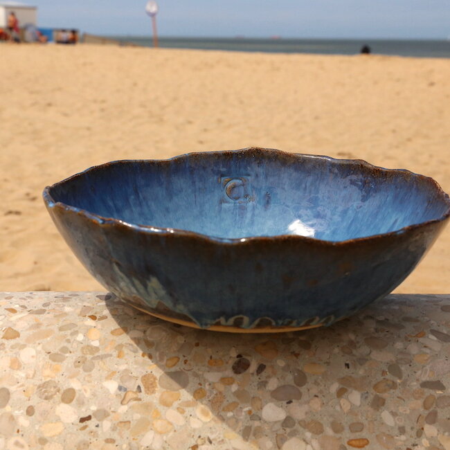 Unieke, exclusieve handgemaakte grote Sunrise decoratie- en fruitschaal voor uw tafel, keukeneiland.