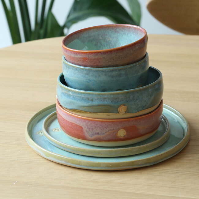 Handmade ceramic scale with unique glazes from the "Sungreen" service