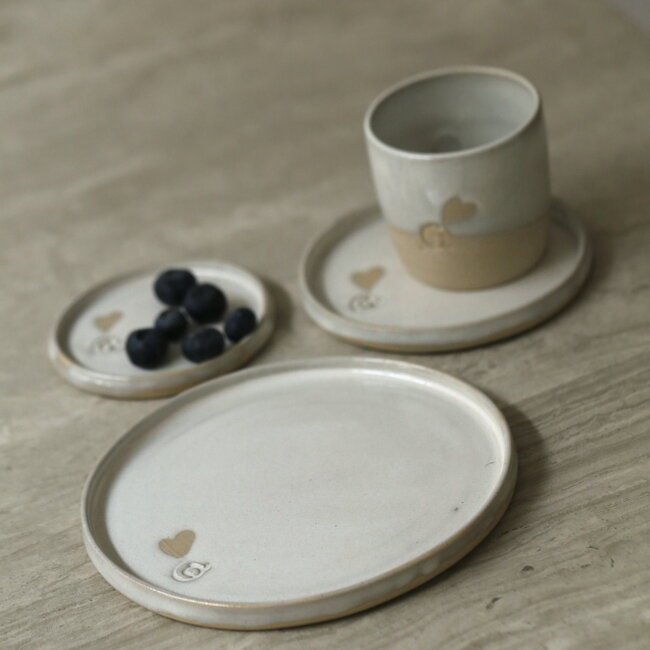 Handmade ceramic plate, White Love