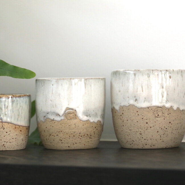 Ceramic handmade coffee cup, White Spots