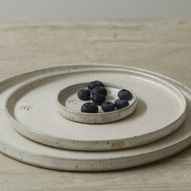 Handmade ceramic plate,  White Spots