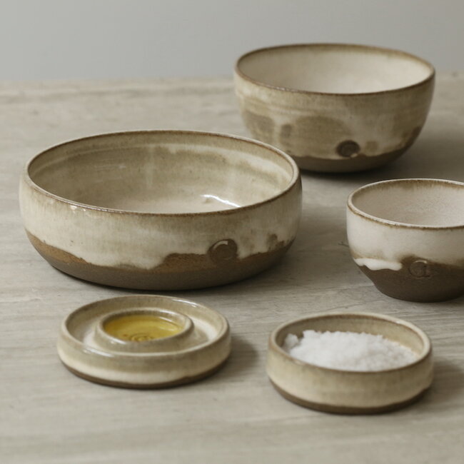 Ceramic handmade salt, pepper or tapas dish, "Italian White"