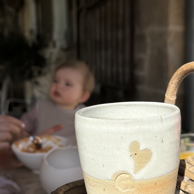 Ceramic handmade coffee cup, White Love