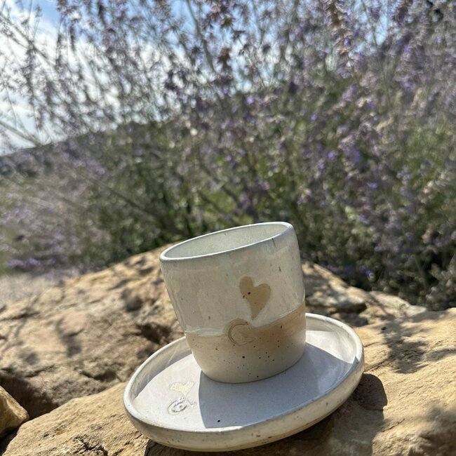 Ceramic handmade coffee cup, White Love