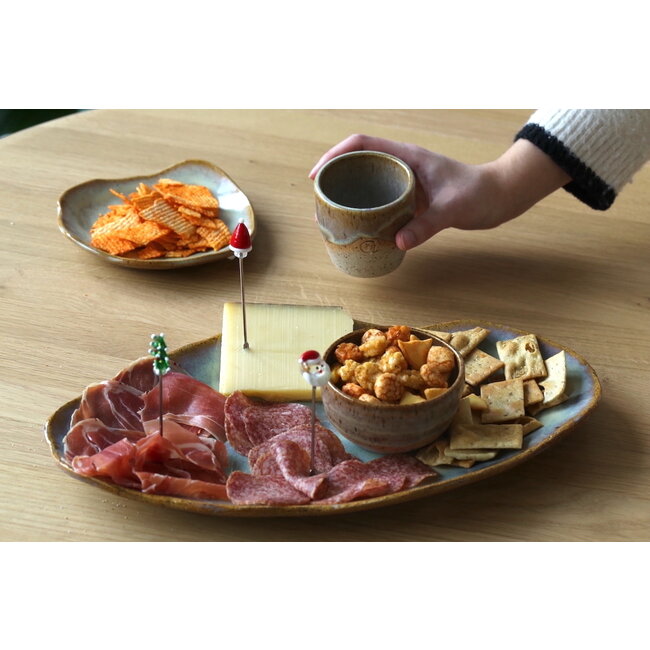 Appetizers and tapas set composed of one plate of Couteau, jar and bowl of Mustard