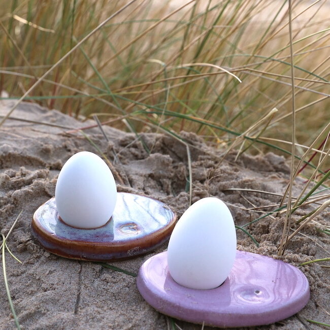 Unique handmade contemporary ceramic egg cup in sunrise glazes