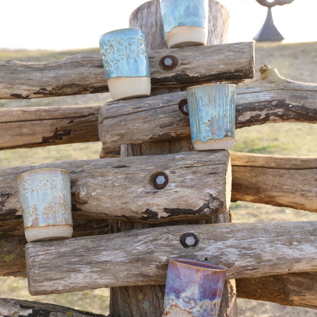 Ceramic handmade vase, Mint  carving