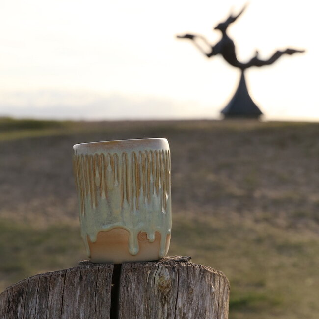 Ceramic handmade vase, Mustard carving
