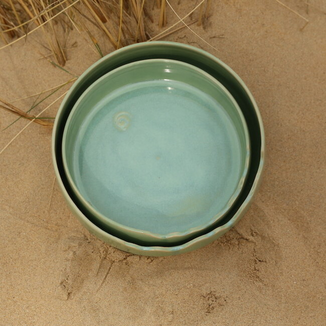 Unique, exclusive handmade large green decorative bowl with an artistic finish