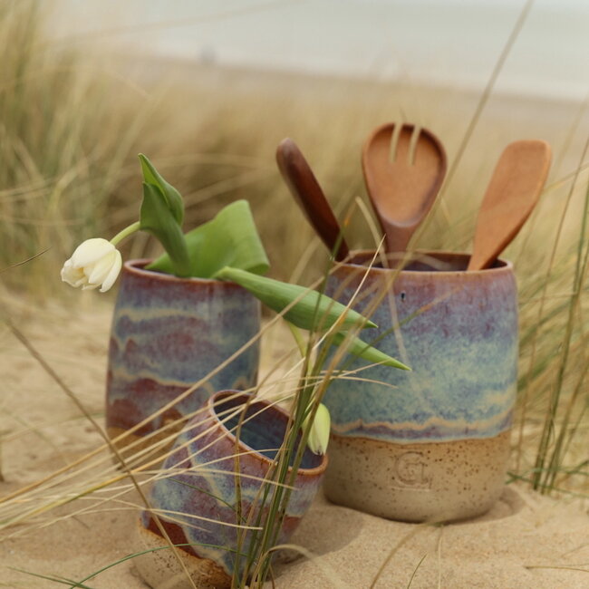 Ceramic handmade vase and spoon pot, Sunrise
