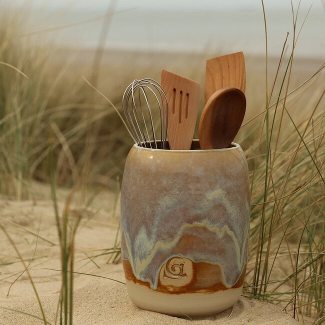 Vase et pot cuillère fait main en céramique , Moutarde