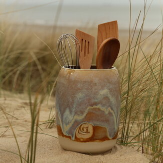 artisann Vase and spoon pot Mustard